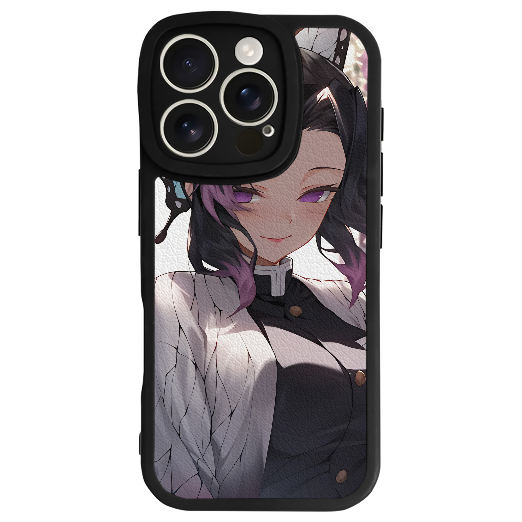 （画像用） 鬼滅の刃（きめつのやいば）蟲柱-胡蝶 しのぶ／こちょう しのぶ Kochou Shinobu 【iPhone 16シリーズ対応】シリコンスマホケース（レザー調） 材質：シリコン